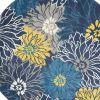 8' Blue And Gold Floral Round Rug