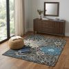4' X 6' Blue And Gray Floral Area Rug