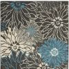 4' X 6' Blue And Gray Floral Area Rug