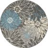 4' Blue And Gray Floral Round Rug