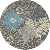 8' Blue And Gray Floral Round Rug