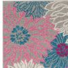 8' Gray And Pink Floral Runner Rug