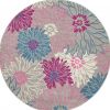 4' Gray And Pink Floral Round Rug
