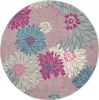 4' Gray And Pink Floral Round Rug
