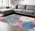 8' X 10' Gray And Pink Floral Area Rug