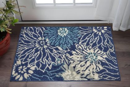 2' X 3' Blue And Ivory Floral Area Rug