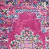6' Fuchsia And Blue Oriental Distressed Runner Rug