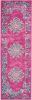 6' Fuchsia And Blue Oriental Distressed Runner Rug