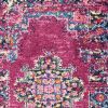 6' Fuchsia And Blue Oriental Distressed Runner Rug