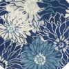 4' Blue And Ivory Floral Round Rug