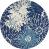 4' Blue And Ivory Floral Round Rug