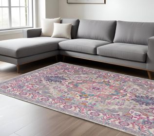 8' X 10' Light Gray And Pink Medallion Area Rug