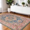 4' X 6' Teal And Ivory Medallion Distressed Area Rug