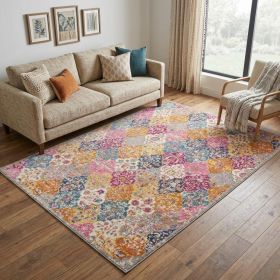 5' X 7' Gray Blue And Orange Quatrefoil Distressed Area Rug
