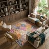 8' X 10' Gray Blue And Orange Quatrefoil Distressed Area Rug