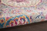6' Gray And Ivory Medallion Runner Rug