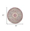 5' Gray And Pink Medallion Round Rug