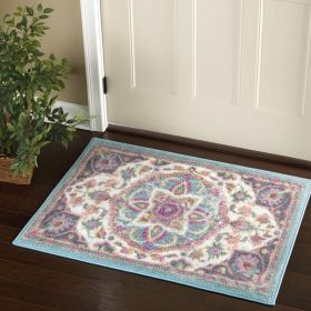 2' X 3' Ivory And Blue Medallion Area Rug