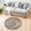 4' Ivory And Blue Medallion Round Rug