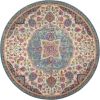 4' Ivory And Blue Medallion Round Rug