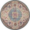 4' Ivory And Blue Medallion Round Rug