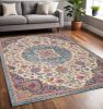 5' X 7' Ivory And Blue Medallion Area Rug