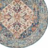 4' Ivory And Blue Oriental Distressed Round Rug