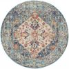 4' Ivory And Blue Oriental Distressed Round Rug