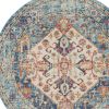 5' Ivory And Blue Oriental Distressed Round Rug