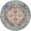 5' Ivory And Blue Oriental Distressed Round Rug