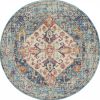 5' Ivory And Blue Oriental Distressed Round Rug