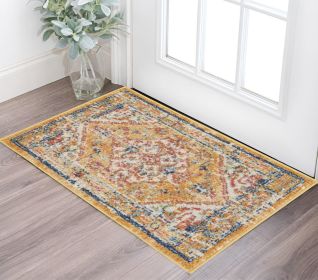2' X 3' Yellow And Ivory Medallion Area Rug