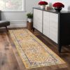 8' Yellow And Ivory Medallion Runner Rug