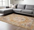 7' X 10' Yellow And Ivory Medallion Area Rug