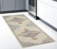 8' Gray And Ivory Medallion Distressed Runner Rug