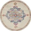 8' Gray And Ivory Medallion Distressed Round Rug
