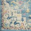 6' Ivory And Blue Oriental Distressed Runner Rug