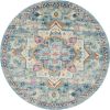 8' Ivory And Blue Oriental Distressed Round Rug
