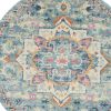 8' Ivory And Blue Oriental Distressed Round Rug