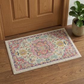 2' X 3' Pink And Ivory Southwestern Distressed Area Rug