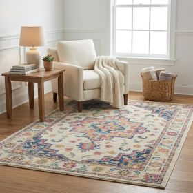 5' X 7' Pink And Ivory Southwestern Distressed Area Rug