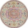 5' Pink And Ivory Southwestern Distressed Round Rug