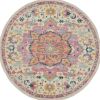 8' Pink And Ivory Southwestern Distressed Round Rug