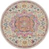 8' Pink And Ivory Southwestern Distressed Round Rug