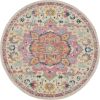 8' Pink And Ivory Southwestern Distressed Round Rug