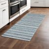 8' Navy Blue And Ivory Southwestern Runner Rug