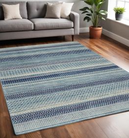 5' X 7' Navy Blue And Ivory Southwestern Area Rug