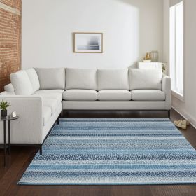 7' X 10' Navy Blue And Ivory Southwestern Area Rug