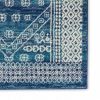 8' Navy Blue And Ivory Tribal Runner Rug