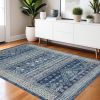 5' X 7' Navy Blue And Ivory Tribal Area Rug